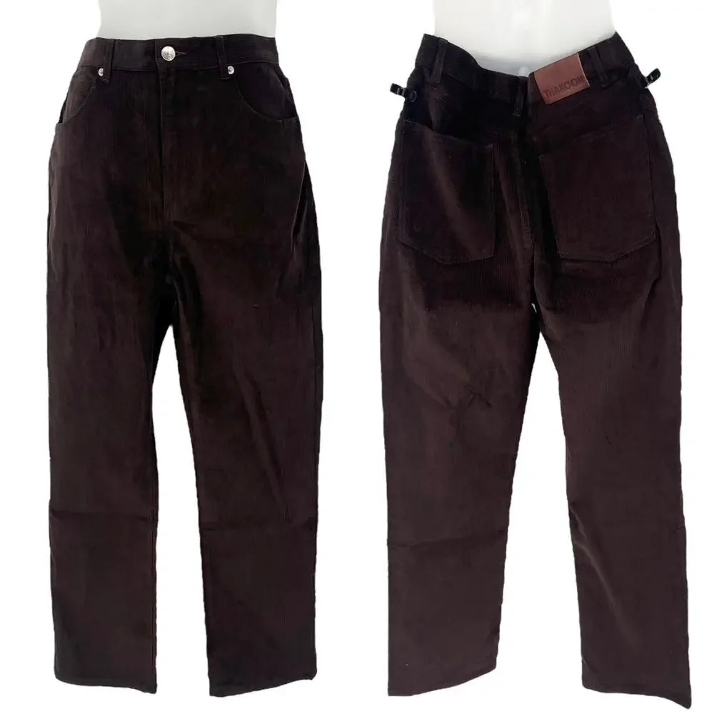 THAKOON High Rise Corduroy Pant Chocolate Brown Cotton Blend Stretch Size 8 NEW - Picture 5 of 15
